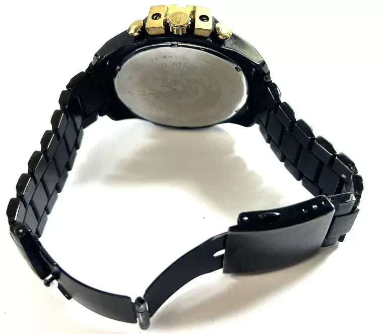 Diesel Mega Chief Chronograph Gold Dial Black Steel Strap Watch For Men - DZ4485