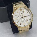 Emporio Armani Renato Chronograph White Dial Gold Steel Strap Watch For Men - AR11332