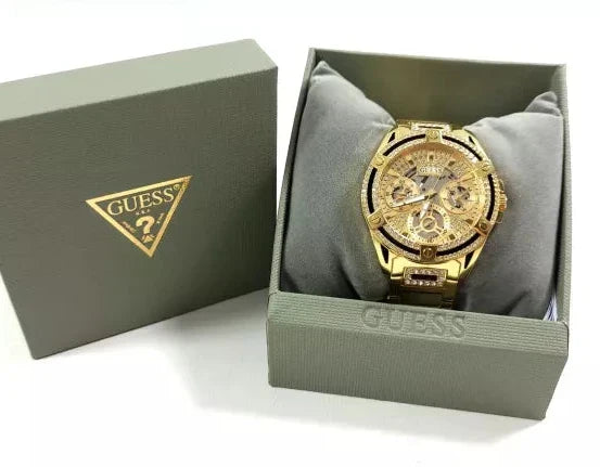 Guess Queen Quartz Gold Dial Gold Steel Strap Watch For Women - GW0464L2
