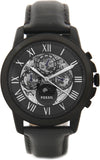 Fossil Grant Automatic Black Dial Black Leather Strap Watch for Men - ME3028