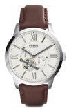 Fossil Townsman Automatic White Dial Brown Leather Strap Watch for Men - ME3064