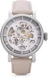 Fossil Boyfriend Automatic Skeleton Silver Dial White Leather Strap Watch for Women - ME3069