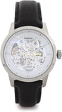 Fossil Townsman Automatic Skeleton White Dial Black Leather Strap Watch for Men - ME3085