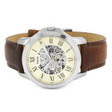 Fossil Grant Automatic Beige Skeleton Dial Brown Leather Strap Watch for Men - ME3099