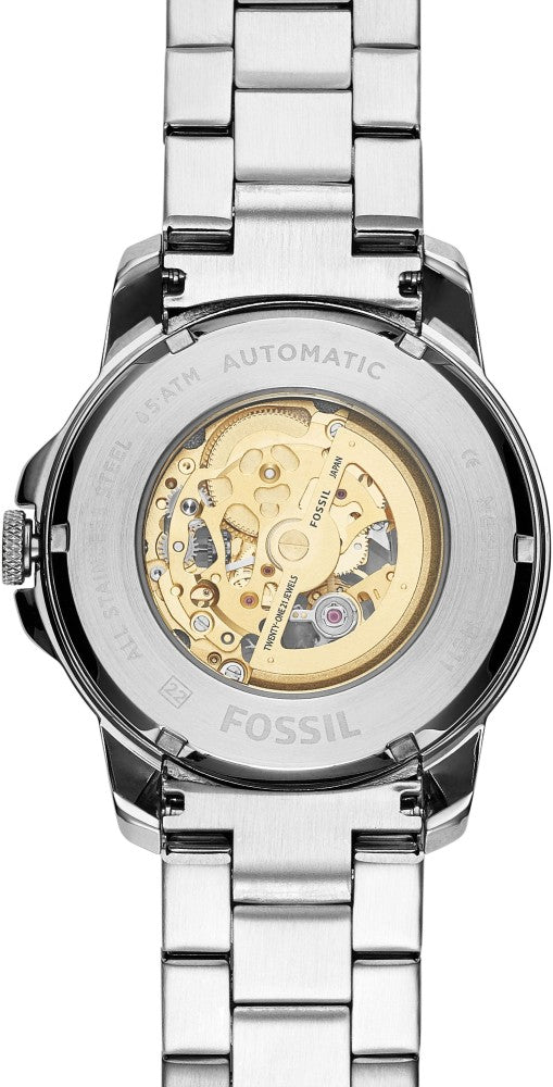 Fossil Grant Automatic Skeleton White Dial Two Tone Steel Strap Watch for Men - ME3112