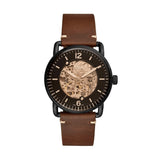 Fossil Commuter Automatic Black Dial Brown Leather Strap Watch for Men - ME3158