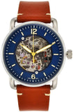 Fossil Commuter Automatic Skeleton Blue Dial Brown Leather Strap Watch for Men - ME3159