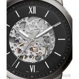 Fossil Neutra Automatic Skeleton Black Dial Grey Mesh Strap Watch for Men - ME3185