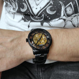 Fossil Townsman Automatic Skeleton Black Dial Black Steel Strap Watch for Men - ME3197