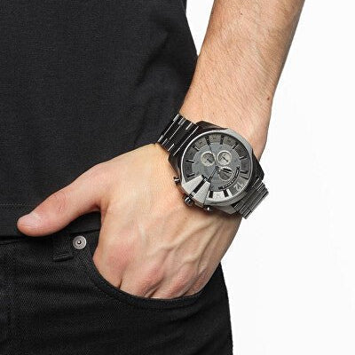Diesel Mega Chief Chronograph Grey Dial Grey Steel Strap Watch for Men - DZ4282