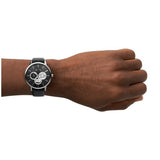Men's black leather Cayde watch AX2745 on wrist