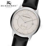 Burberry The Classic Horseferry Beige Dial Black Leather Strap Watch for Men - BU10000