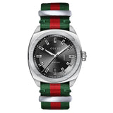 Gucci GG2570 Quartz Black Dial Green & Red Nylon Strap Watch For Men - YA142305