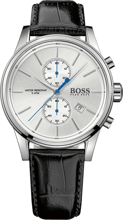 Hugo Boss Jet Silver Dial Black Leather Strap Watch for Men - 1513282