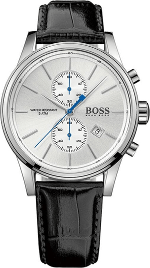 Hugo Boss Jet Silver Dial Black Leather Strap Watch for Men - 1513282