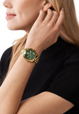 Michael Kors Bradshaw Chronograph Green Dial Gold Steel Strap Watch For Women - MK7257