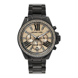 Michael Kors Wren Chronograph Gold Diamonds Dial Black Steel Strap Watch for Women - MK5879