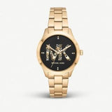 Michael Kors Runway Quartz Black Dial Gold Steel Strap Watch For Women - MK6682