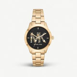 Michael Kors Runway Quartz Black Dial Gold Steel Strap Watch For Women - MK6682