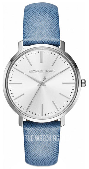 Michael Kors Jaryn Quartz Silver Dial Blue Leather Strap Watch For Women - MK2495