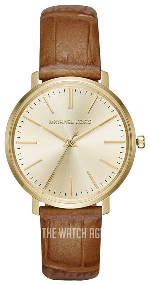 Michael Kors Jaryn Quartz Gold Dial Brown Leather Strap Watch For Women - MK2496