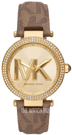 Michael Kors Parker Three Hand Gold Dial Brown Leather Strap Watch For Women - MK2973