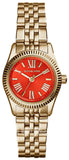 Michael Kors Lexington Quartz Orange Dial Gold Steel Strap Watch For Women - MK3284