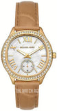 Michael Kors Sage Three-Hand Mother of Pearl White Dial Brown Leather Strap Watch for Women - MK4819