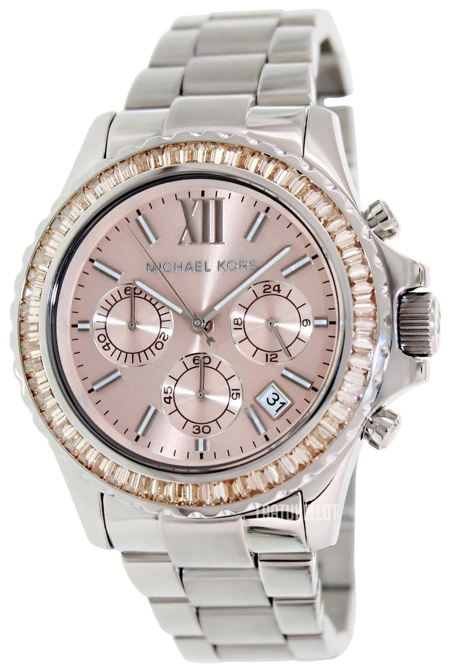 Michael Kors Everest Chronograph Gold Dial Silver Steel Strap Watch For Women - MK5870
