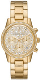 Michael Kors Ritz Chronograph Gold Dial Gold Steel Strap Watch For Women - MK7310