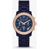 Michael Kors Runway Chronograph Blue Dial Blue Steel Strap Watch for Women - MK7423