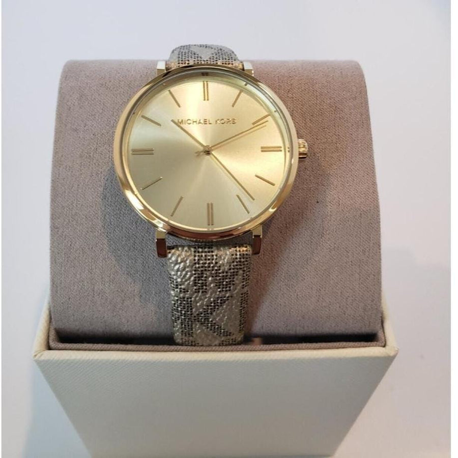 Michael Kors Addyson Quartz Gold Dial Gold Leather Strap Watch for Women - MK2952
