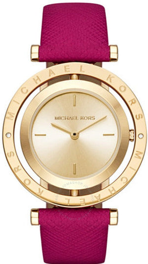 Michael Kors Averi Gold Dial Pink Leather Strap Watch for Women - MK2525