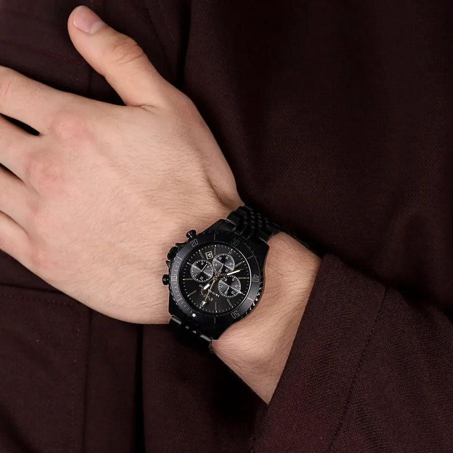 Michael Kors Bayville Chronograph Black Dial Black Steel Strap Watch For Men - MK8750
