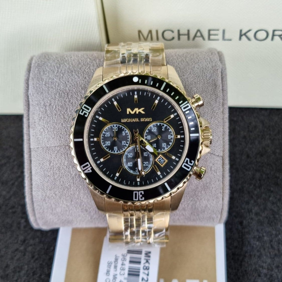 Michael Kors Bayville Chronograph Black Dial Gold Steel Strap Watch For Men - MK8726