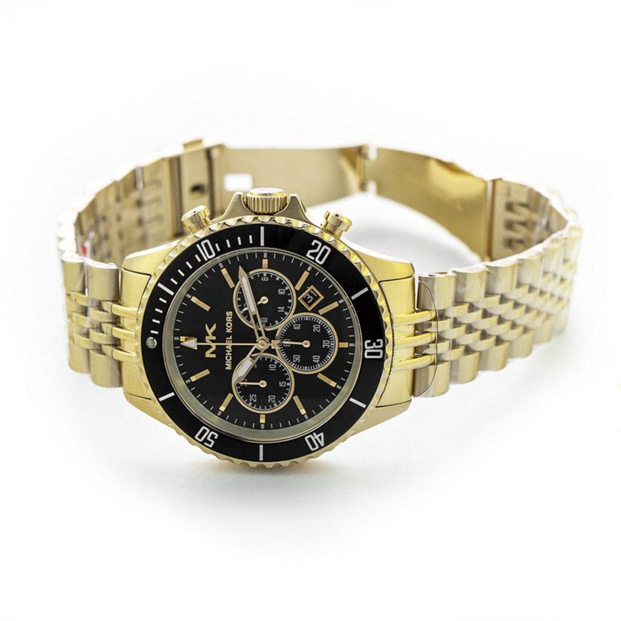 Michael Kors Bayville Chronograph Black Dial Gold Steel Strap Watch For Men - MK8726