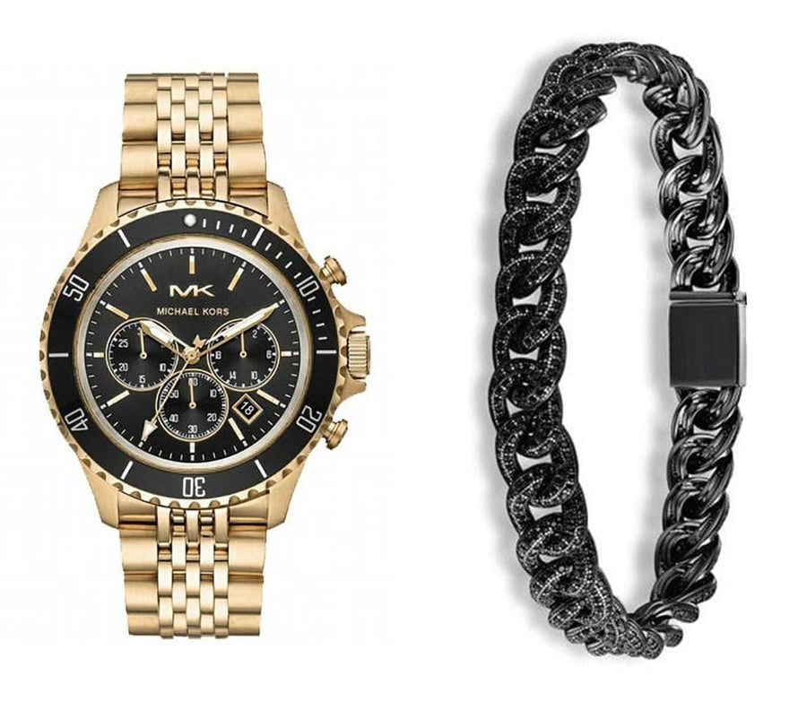Michael Kors Bayville Chronograph Black Dial Gold Steel Strap Watch For Men - MK8726