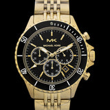 Michael Kors Bayville Chronograph Black Dial Gold Steel Strap Watch For Men - MK8726