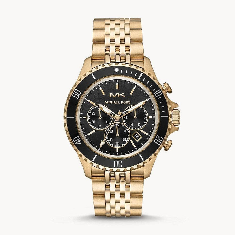 Michael Kors Bayville Chronograph Black Dial Gold Steel Strap Watch For Men - MK8726