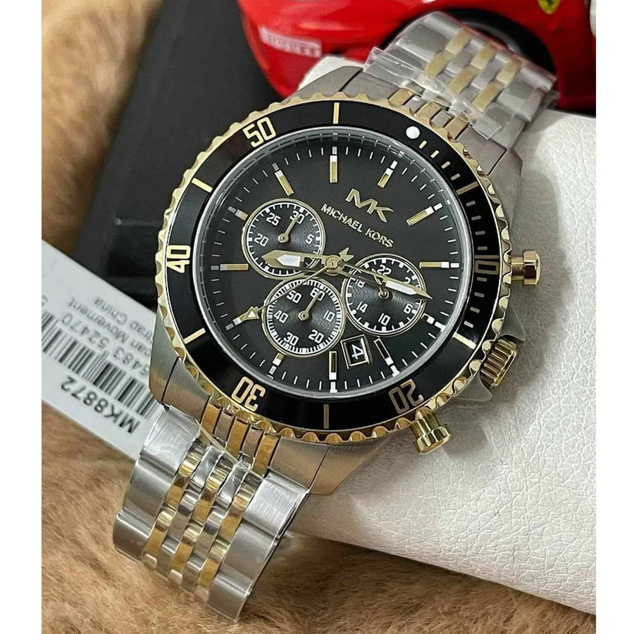 Michael Kors Bayville Chronograph Black Dial Two Tone Steel Strap Watch For Women - MK8872