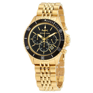 Michael Kors Bayville Chronograph Black Dial Gold Steel Strap Watch For Men - MK8726