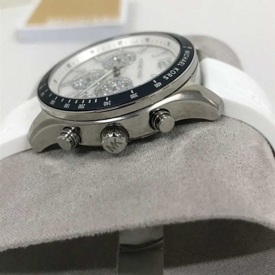 Michael Kors Berkley Chronograph Silver Dial White Rubber Strap Watch For Women  - MKO1040q