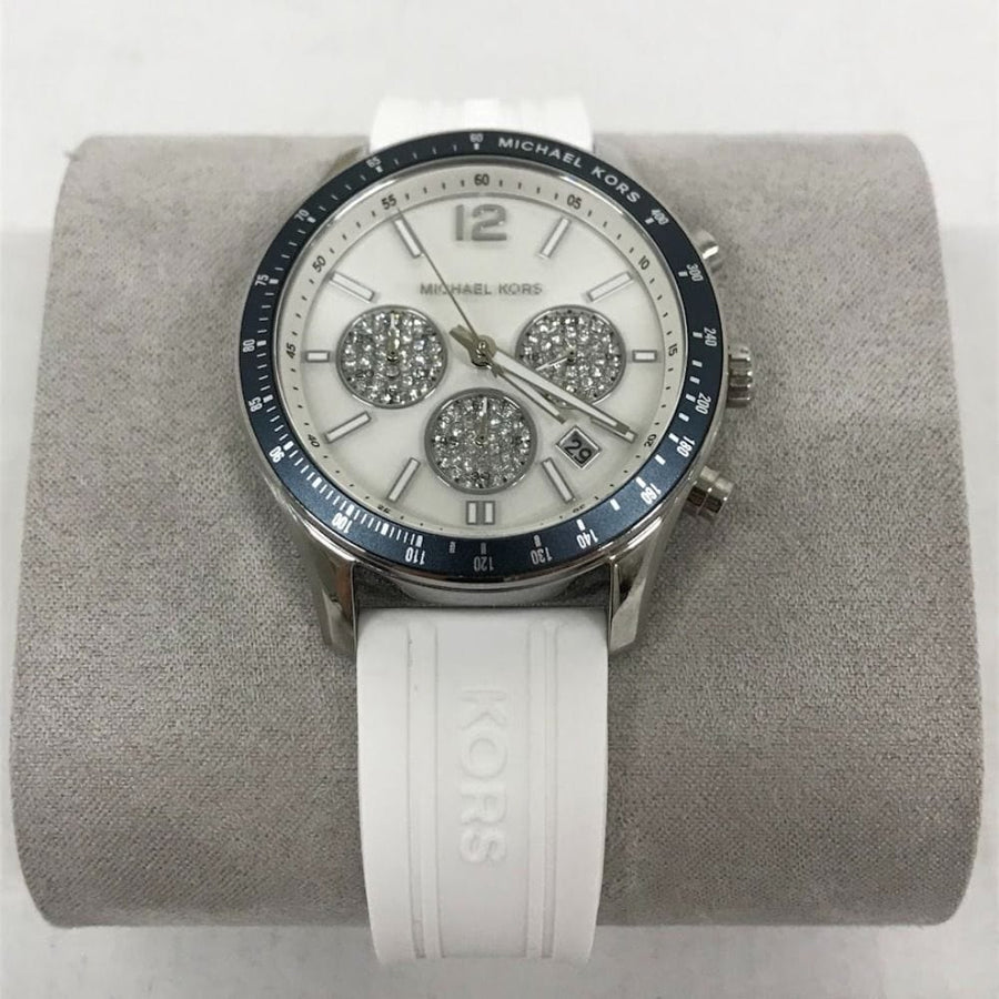Michael Kors Berkley Chronograph Silver Dial White Rubber Strap Watch For Women  - MKO1040q