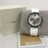 Michael Kors Berkley Chronograph Silver Dial White Rubber Strap Watch For Women  - MKO1040q
