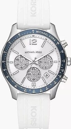 Michael Kors Berkley Chronograph Silver Dial White Rubber Strap Watch For Women  - MKO1040q