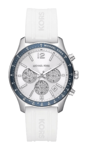 Michael Kors Berkley Chronograph Silver Dial White Rubber Strap Watch For Women - MKO1040q