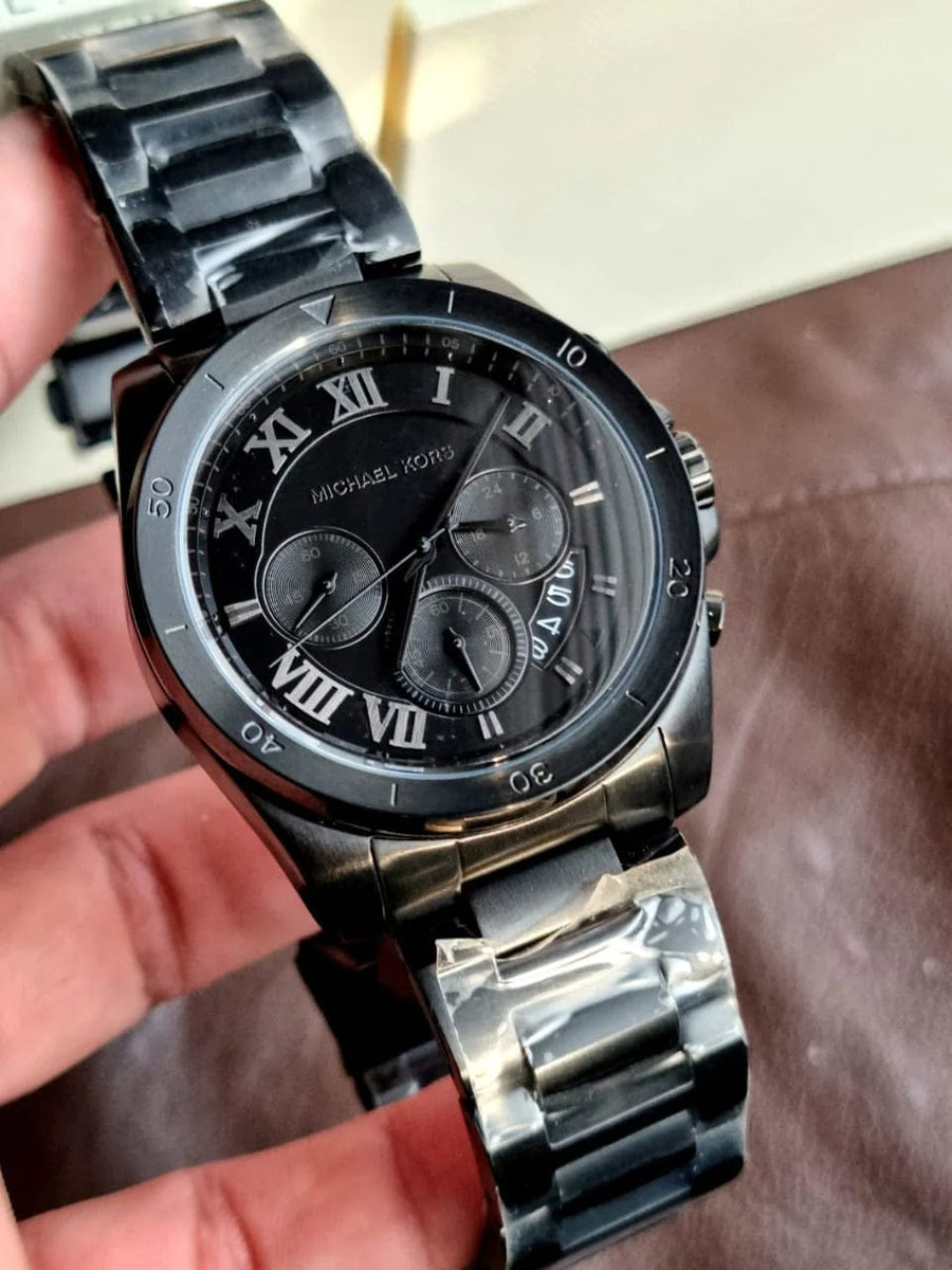 Michael Kors Brecken Chronograph Black Dial Black Steel Strap Watch For Men - MK8482