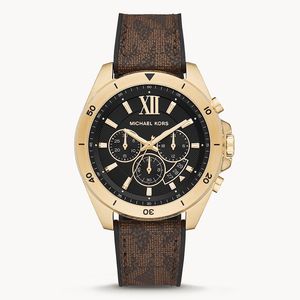 Michael Kors Brecken Chronograph Black Dial Brown Leather Strap Watch For Men - MK8849