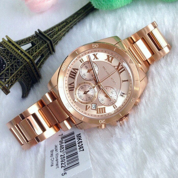 Michael Kors Brecken Chronograph Quartz Rose Gold Dial Rose Gold Steel Strap Watch For Women - MK6367