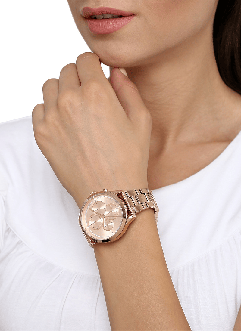 Michael Kors Briar Quartz Rose Gold Dial Rose Gold Steel Strap Watch For Women - MK6465
